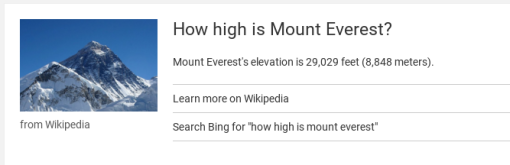Alexa's response to my question about Mt Everest
